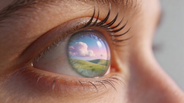 Eye with landscape reflection