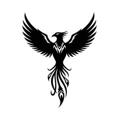 Fototapeta premium Mythical Phoenix Bird Silhouette, Fiery Spirit, Rebirth Symbol, Black and White