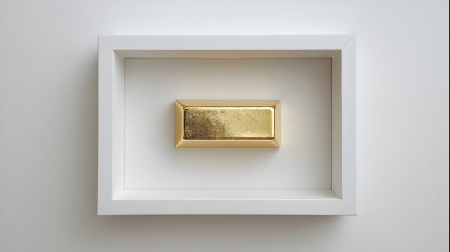 Top View of Single Shiny Gold Bar in White Frame