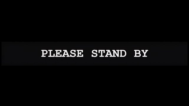 Retro please stand by message with heavy digital glitch and signal interference effects for creative projects
