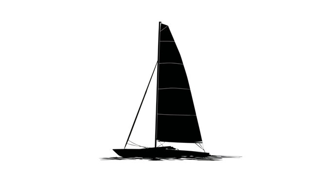 A black and white silhouette of a sailboat with a single mast against a white background