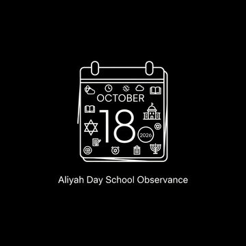 Aliyah day school calendar icon october 18 isolated on white background