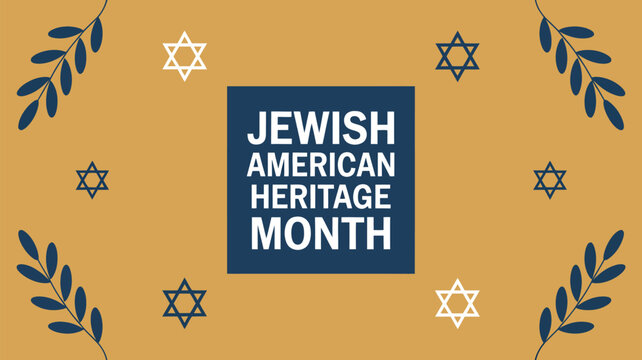  Jewish American Heritage Month decorative banner with Star of David pattern and leaf elements, modern cultural celebration design honoring Jewish identity, history and community in USA