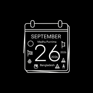 Minimalist september 26 calendar icon with madhu purnima isolated on white background