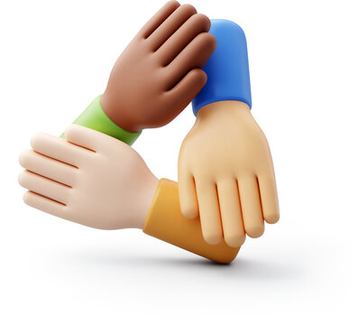 3D Vector illustration Diverse hands holding each other in a circle, Represents teamwork, Unity, Support, Diversity, Community, Partnership, Trust and Cooperation concept.