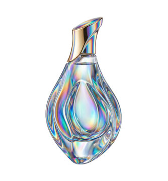 Iridescent holographic perfume bottle isolated. Luxury fragrance mockup.
