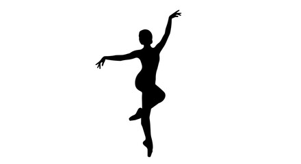 Black silhouette of a female ballet dancer in a graceful pose, isolated on transparent background © Hughes