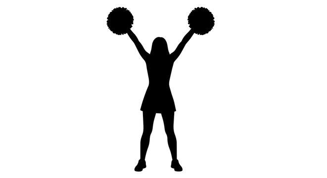 Cheerleader silhouette with pom poms raised, isolated on transparent background