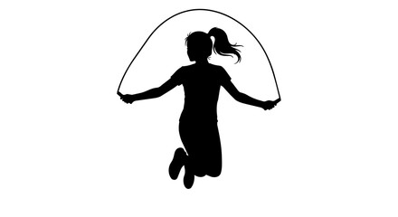 Fototapeta premium Black silhouette of a girl jumping rope, isolated on transparent background
