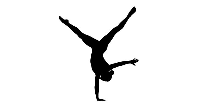 Black silhouette of a gymnast performing a handstand, isolated on transparent background
