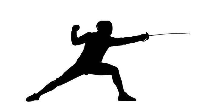 Fencer silhouette lunging with foil, isolated on transparent background