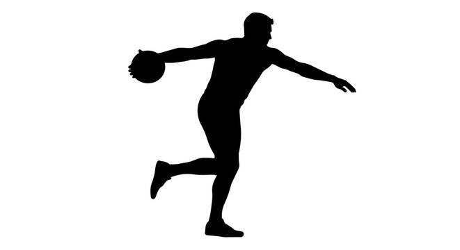 Male discus thrower silhouette preparing to launch the discus, isolated on transparent background