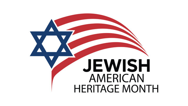 Jewish American Heritage Month banner with Star of David and USA flag wave design, cultural celebration background honoring Jewish identity, history, and contributions in America 