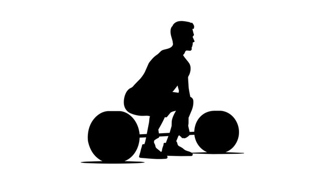 Silhouette of a man performing a deadlift with a barbell, isolated on transparent background