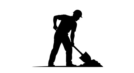 Silhouette of construction worker digging with shovel, isolated on transparent background © Hughes