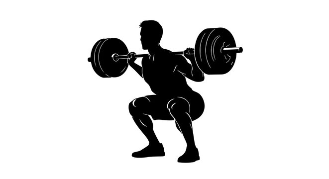 Man performing barbell back squat, isolated on transparent background