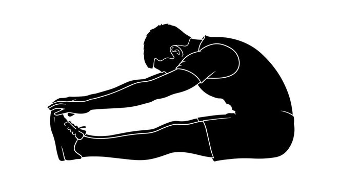 Man stretching hamstrings touching toes, isolated on transparent background