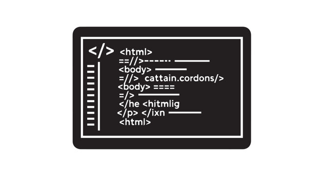 Computer screen with HTML code icon for web development and programming
