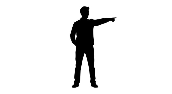 Man pointing with index finger, isolated on transparent background