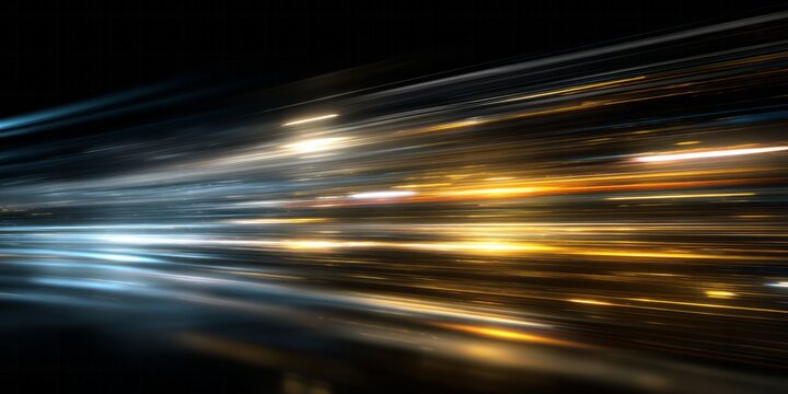 Streaking lights of blue and gold create a sense of high speed motion.