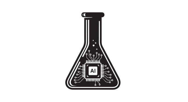 Erlenmeyer flask with AI microchip for science and biotechnology research