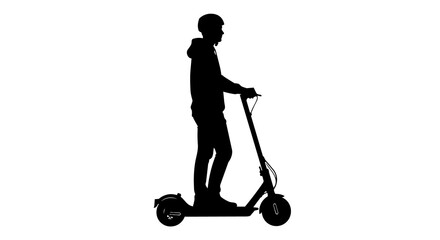 Person wearing helmet riding electric scooter, isolated on transparent background © Hughes