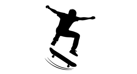 Fototapeta premium Black silhouette of a skateboarder performing a trick, isolated on transparent background