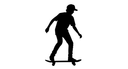 Fototapeta premium Silhouette of a young person wearing a cap riding a skateboard, isolated on transparent background