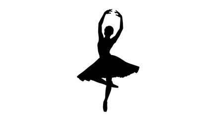 Black silhouette of a ballerina in a tutu performing a ballet pose, isolated on transparent background © Hughes