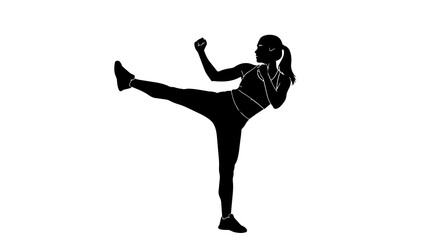 Fototapeta premium Silhouette of athletic woman performing a high kick, isolated on transparent background