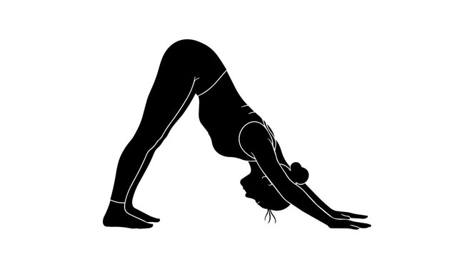 Silhouette of a woman in downward-facing dog yoga pose, isolated on transparent background