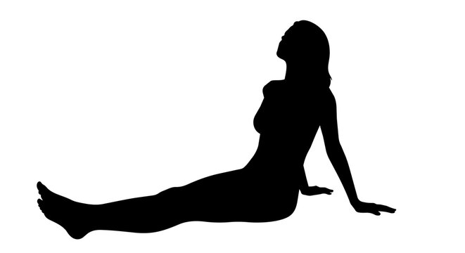 Black silhouette of a woman sitting with legs extended, isolated on transparent background