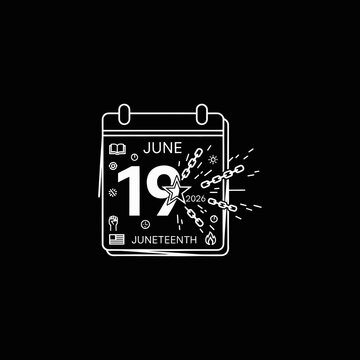 Juneteenth celebration calendar icon with chains breaking isolated on white background