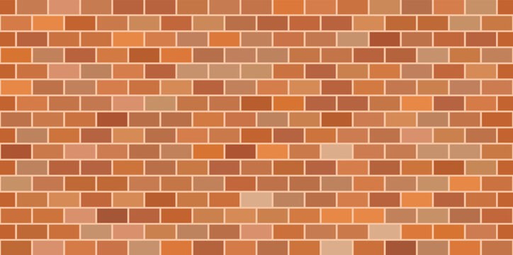 Brick wall seamless pattern, red ceramic stone tile, brown brickwall vector illustration