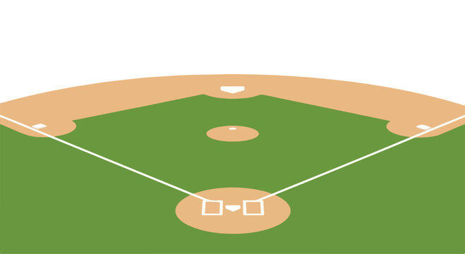 Empty professional baseball diamond with lush green infield grass, brown dirt mound, and white baselines from above