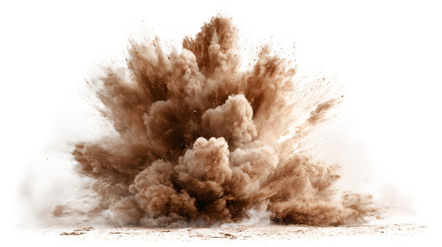 Brown dust exploding in the mid-air, isolated on a white background
