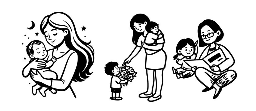 Doodle ard of mother and baby