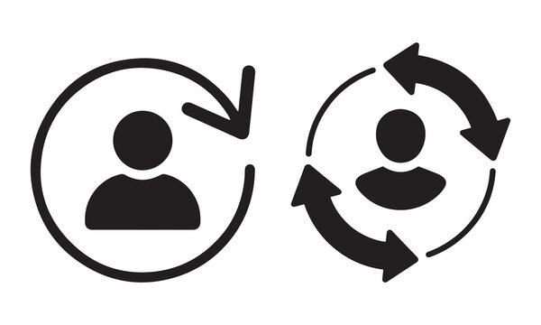 User account refresh and rotation icons with rotation circular refreshing updating reloading repeating resetting rebooting restarting