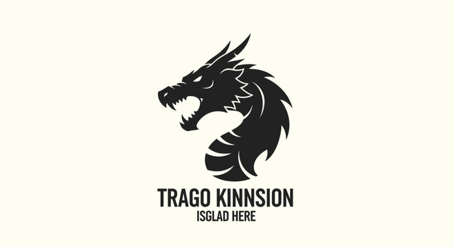 Black Dragon Head Silhouette Logo, Mythical Creature, Fantasy Emblem