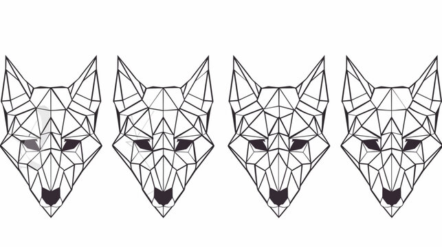 Four stylized geometric wolf faces in black and white, featuring polygonal design