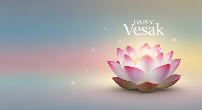 Happy Vesak Day Greeting with Lotus Flower Illustration