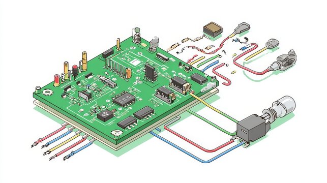 An image depicting an electronics lab with microcontroller boards on a breadboard and a soldering iron situated on a workbench