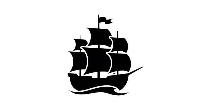 Vintage sailing ship silhouette on white background for logo design