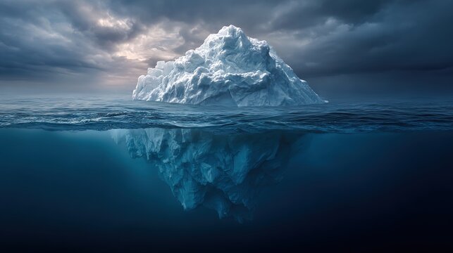 antarctic. An abstract representation of an iceberg, symbolizing the hidden dangers of climate change. ESG reports.