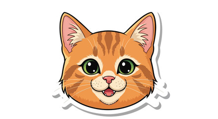 Fototapeta premium Cute Orange Tabby Cat Face Sticker, Kawaii Style