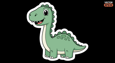 Fototapeta premium Cute cartoon dinosaur sticker, friendly green dinosaur illustration for kids
