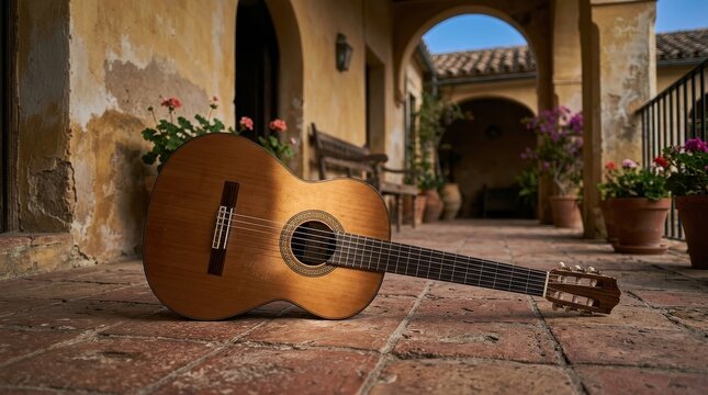 Classical Guitar Outdoors Courtyard Rustic Setting