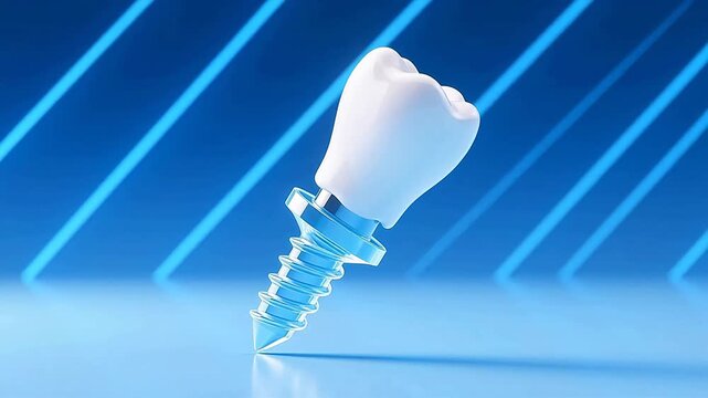 White dental model with blue threaded implant