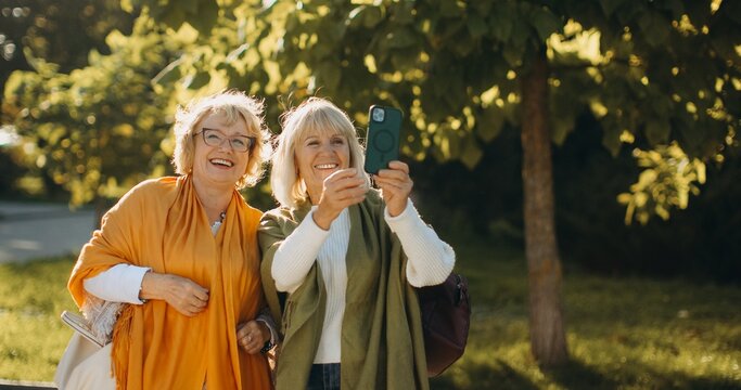 Senior women friends enjoying outdoor leisure activity