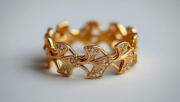 Gold bracelet with floral design and small gems illustration